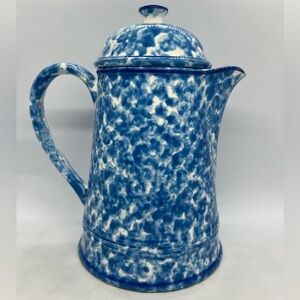 Vintage Ray Control Blue and White Sponge Glaze Porcelain Coffee Pot with Lid